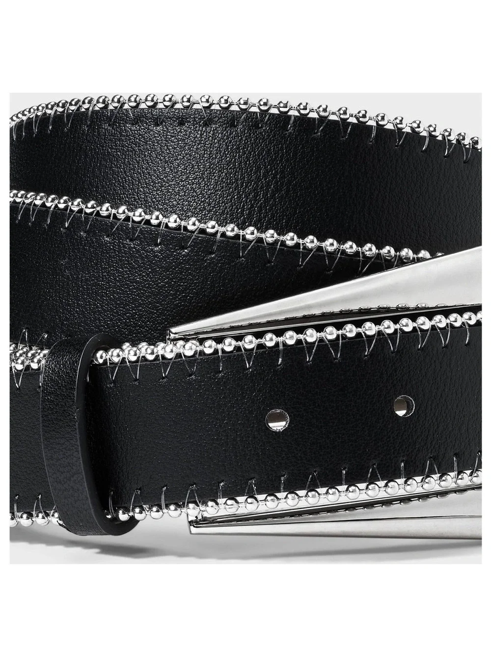 Black Leather Belt with Silver Stitch Detail